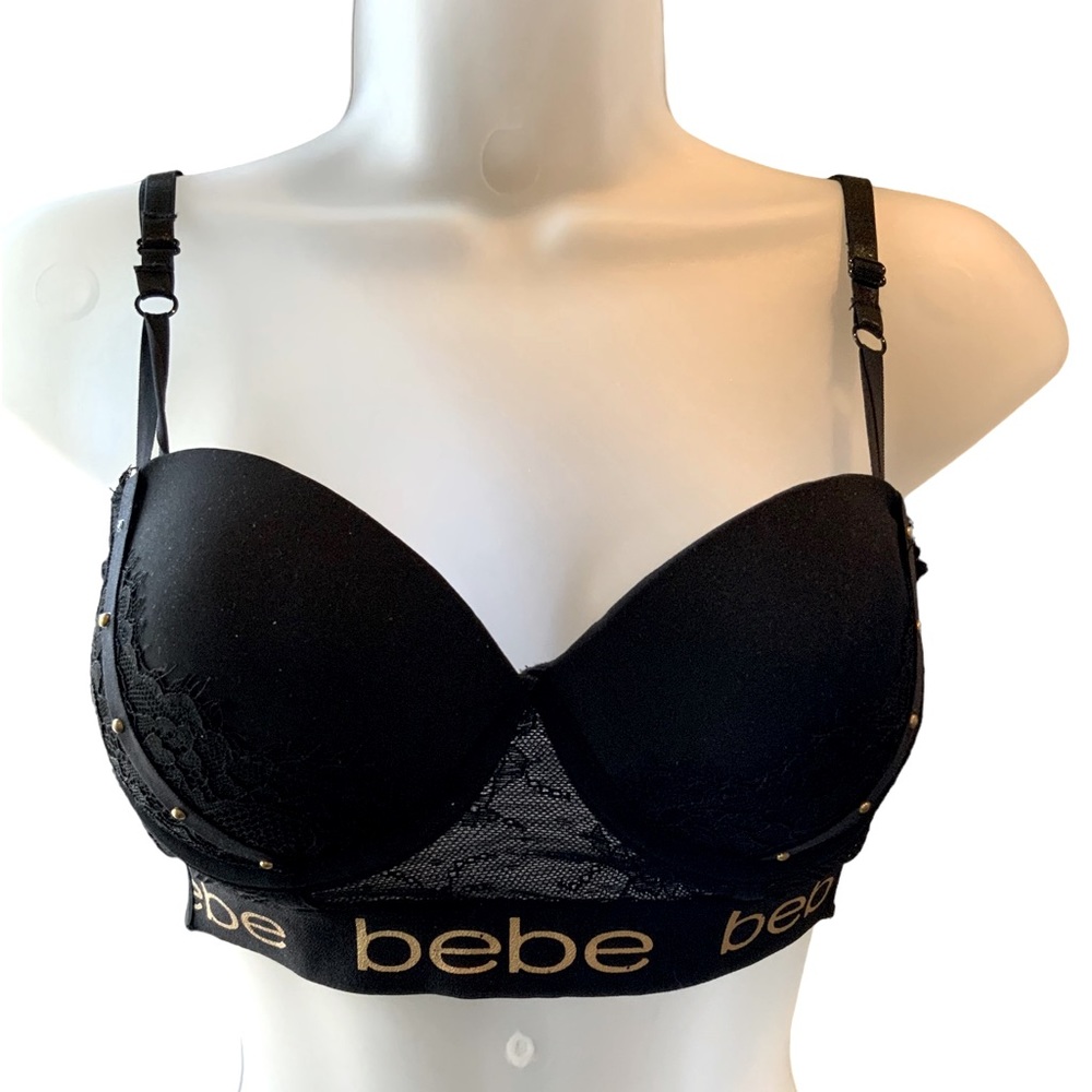 Bebe Intimates Bra Black Molded Cups Mesh Band Underwire Adjustable Straps 34C